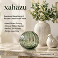 xahazu Ribbed Round Glass Vase – 5.1" Modern Fluted Flower Vase for Table Centerpiece, Shelf & Home Decor