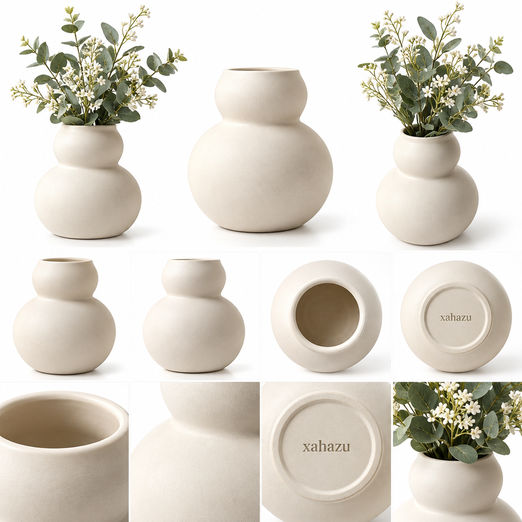 xahazu Modern Ceramic & Textured Glass Vase Set | Aesthetic Tabletop Home Decor Accents for Living Room & Shelf