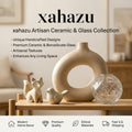 xahazu Artisan Ceramic & Borosilicate Glass Tabletop Decor Set – Modern Minimalist Donut Vase, Glass Sphere & Animal Sculptures for Home & Living Room Accent