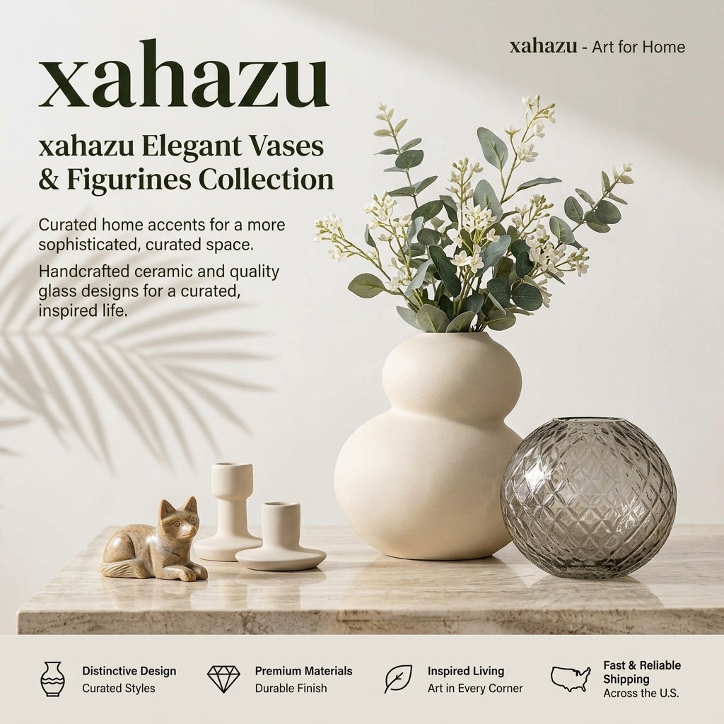 xahazu Modern Ceramic & Textured Glass Vase Set | Aesthetic Tabletop Home Decor Accents for Living Room & Shelf