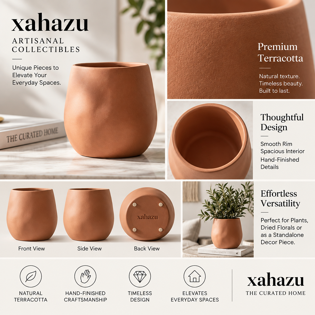 xahazu Modern Terracotta & Faceted Glass Decor Accents – Minimalist Coffee Table & Bookshelf Styling Pieces