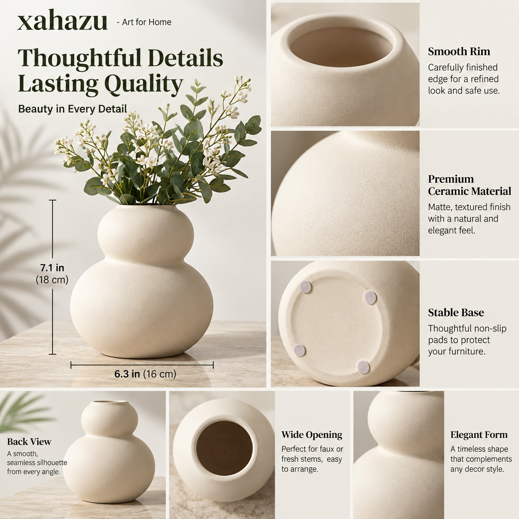 xahazu Modern Ceramic & Textured Glass Vase Set | Aesthetic Tabletop Home Decor Accents for Living Room & Shelf