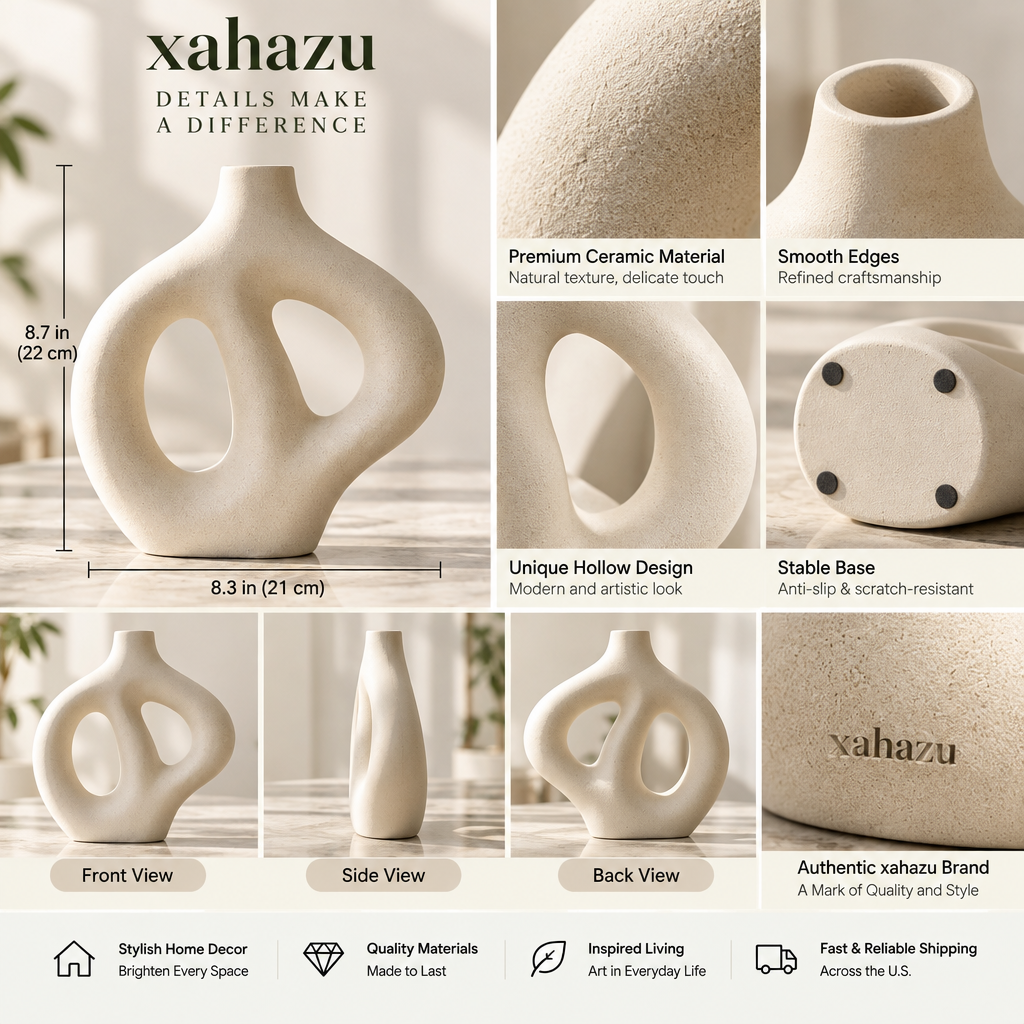 xahazu Modern Ceramic Sculptural Vase - Minimalist Nordic Hollow Doughnut Flower Vase for Home Decor, Aesthetic Centerpiece for Living Room, Mantel & Table