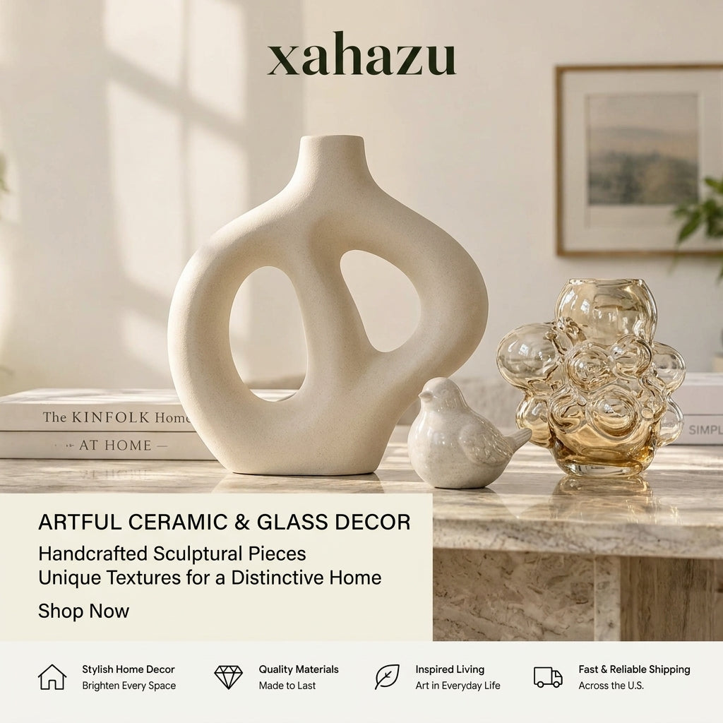 xahazu Modern Ceramic Sculptural Vase - Minimalist Nordic Hollow Doughnut Flower Vase for Home Decor, Aesthetic Centerpiece for Living Room, Mantel & Table