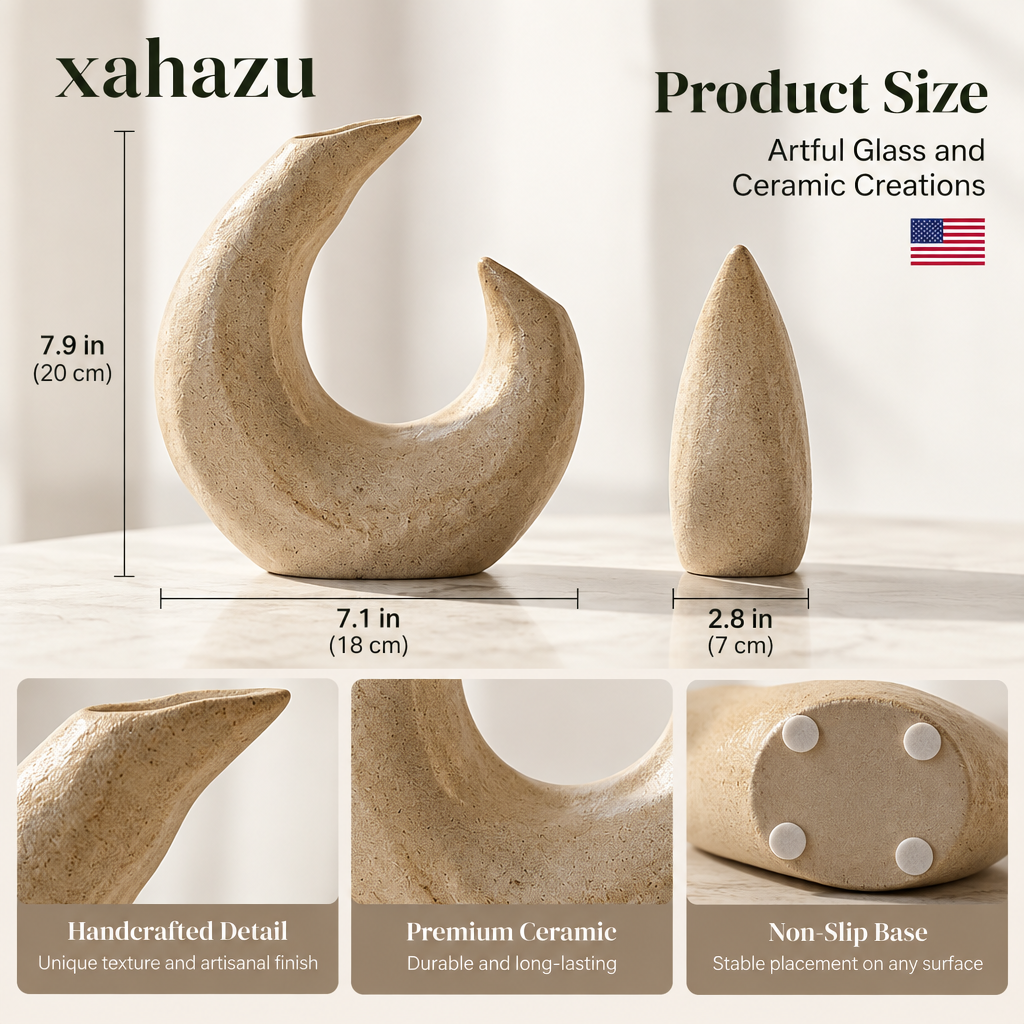 xahazu Sculptural Crescent Ceramic Vase – Modern Organic Tabletop Art Decor