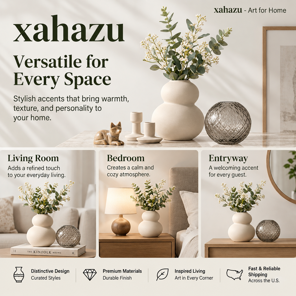 xahazu Modern Ceramic & Textured Glass Vase Set | Aesthetic Tabletop Home Decor Accents for Living Room & Shelf