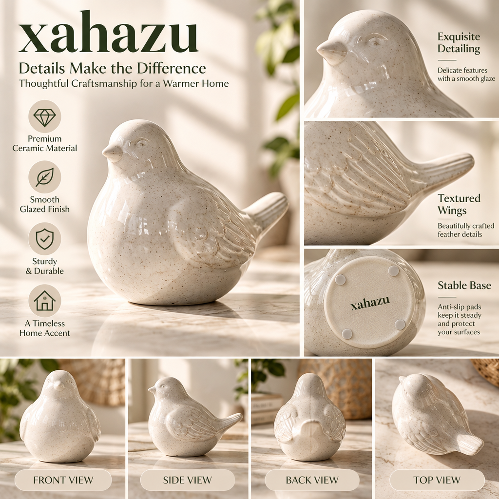 xahazu Artful Ceramic Bird Figurine – Minimalist Home Decor Accent for Coffee Table, Bookshelf & Living Room, Cozy Modern Farmhouse Tabletop Statue