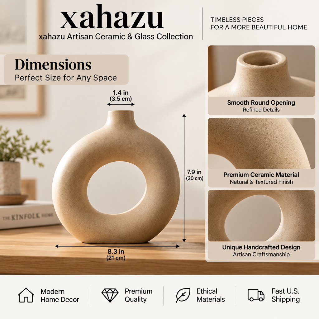 xahazu Artisan Ceramic & Borosilicate Glass Tabletop Decor Set – Modern Minimalist Donut Vase, Glass Sphere & Animal Sculptures for Home & Living Room Accent