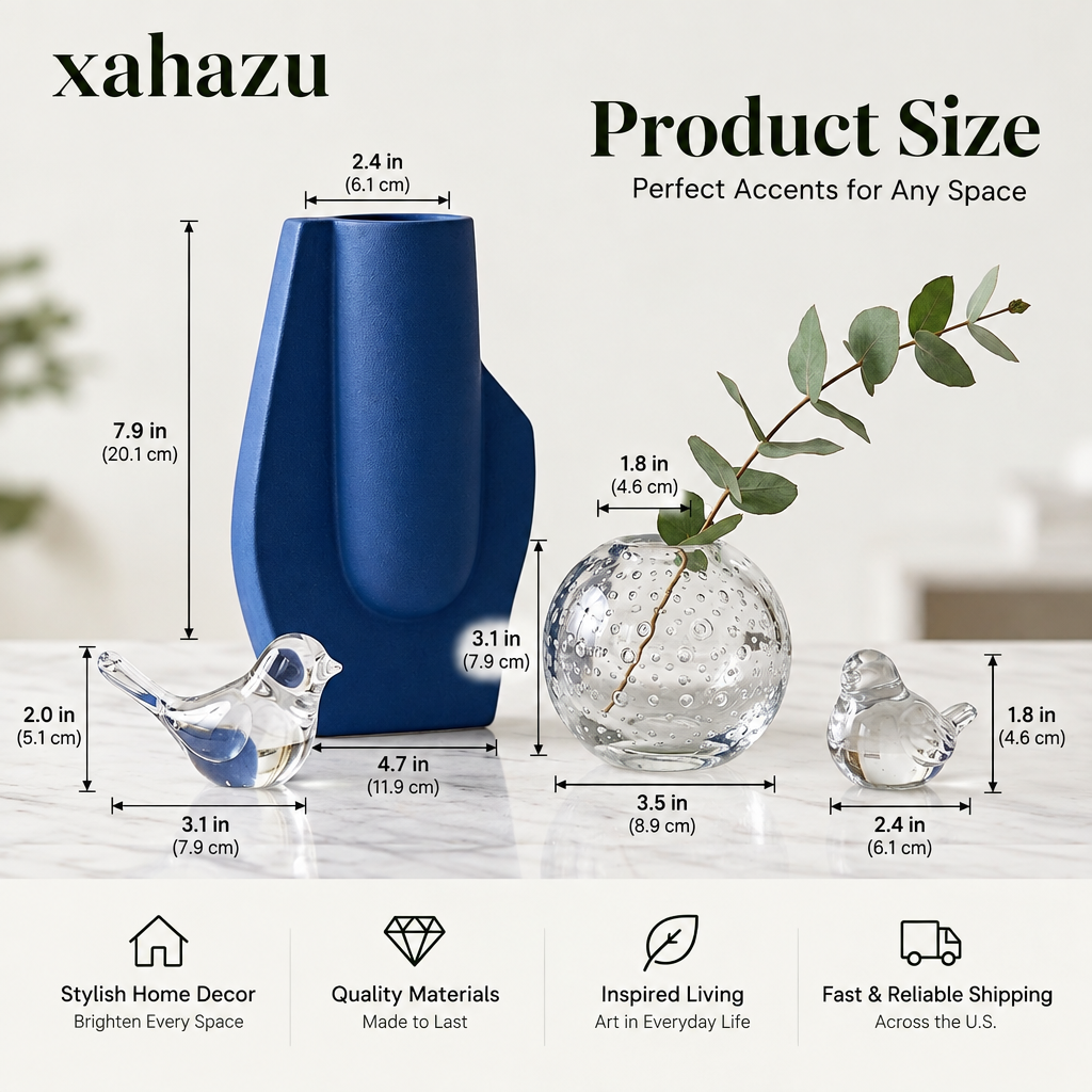 xahazu Modern Artisanal Decor Set – Handcrafted Matte Ceramic Vase & Hand-Blown Bubble Glass Collection