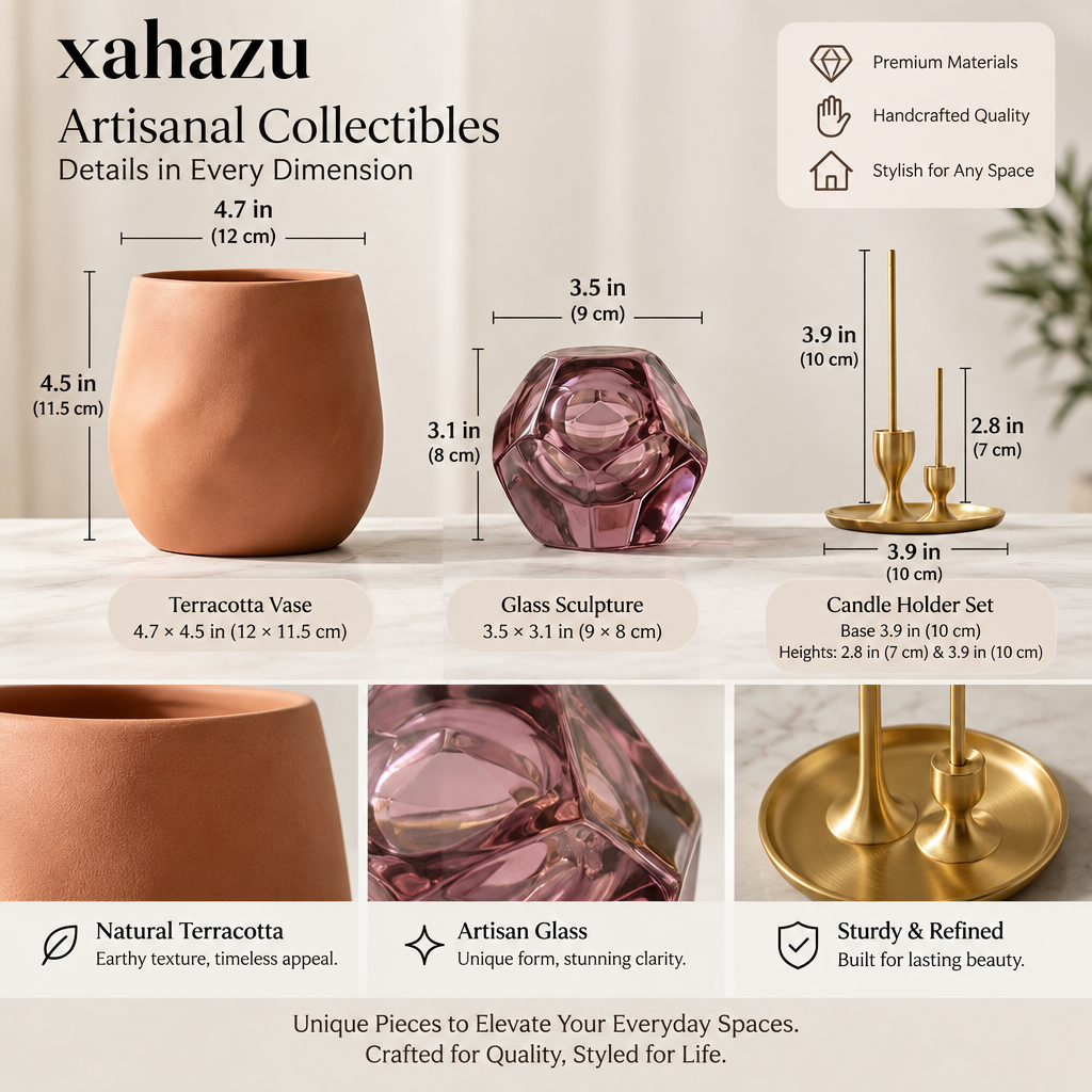 xahazu Modern Terracotta & Faceted Glass Decor Accents – Minimalist Coffee Table & Bookshelf Styling Pieces