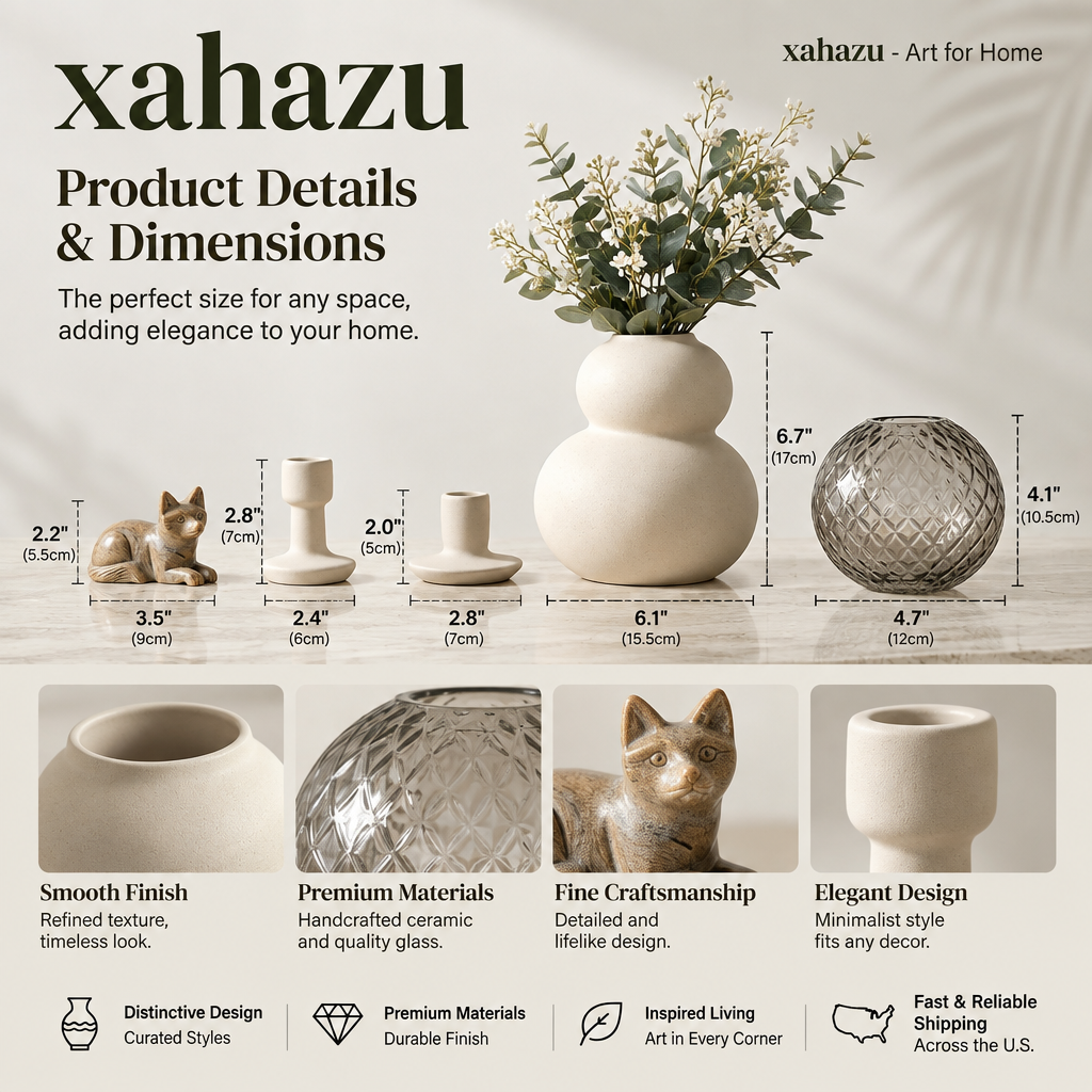 xahazu Modern Ceramic & Textured Glass Vase Set | Aesthetic Tabletop Home Decor Accents for Living Room & Shelf