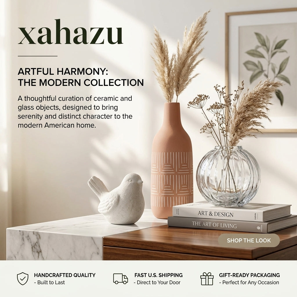 xahazu Modern Boho Vase Set – Terracotta Textured Ceramic & Fluted Glass Vases for Dried Pampas, Fresh Flowers, Living Room & Tabletop Home Decor