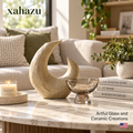 xahazu Sculptural Crescent Ceramic Vase – Modern Organic Tabletop Art Decor