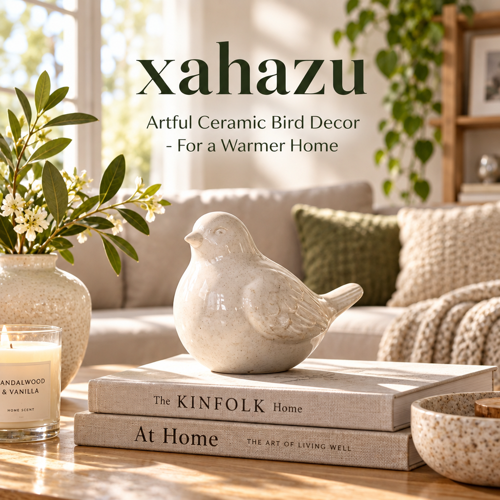 xahazu Artful Ceramic Bird Figurine – Minimalist Home Decor Accent for Coffee Table, Bookshelf & Living Room, Cozy Modern Farmhouse Tabletop Statue