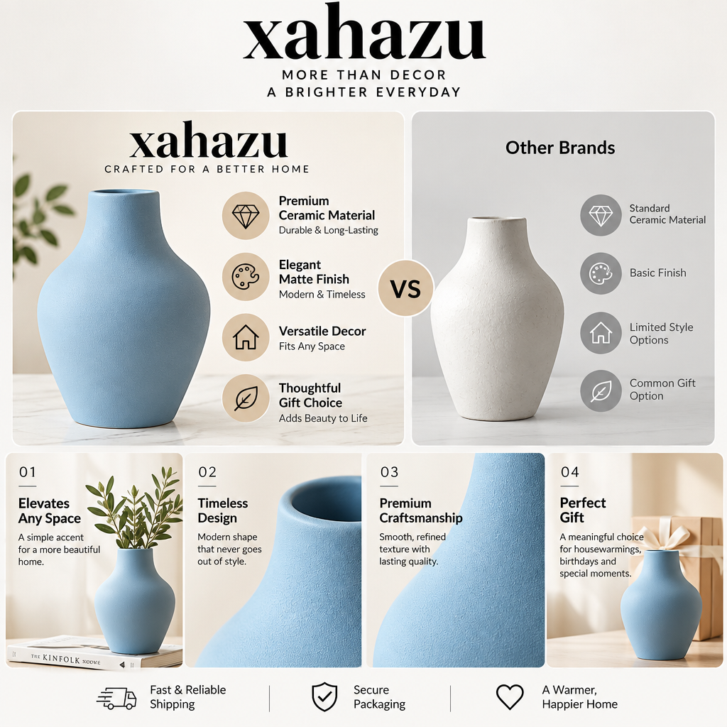 xahazu Modern Aesthetic Decor Set - 3-Piece Ceramic Vase, Amber Glass Accent & Abstract Knot Sculpture for Coffee Table, Bookshelf & Living Room