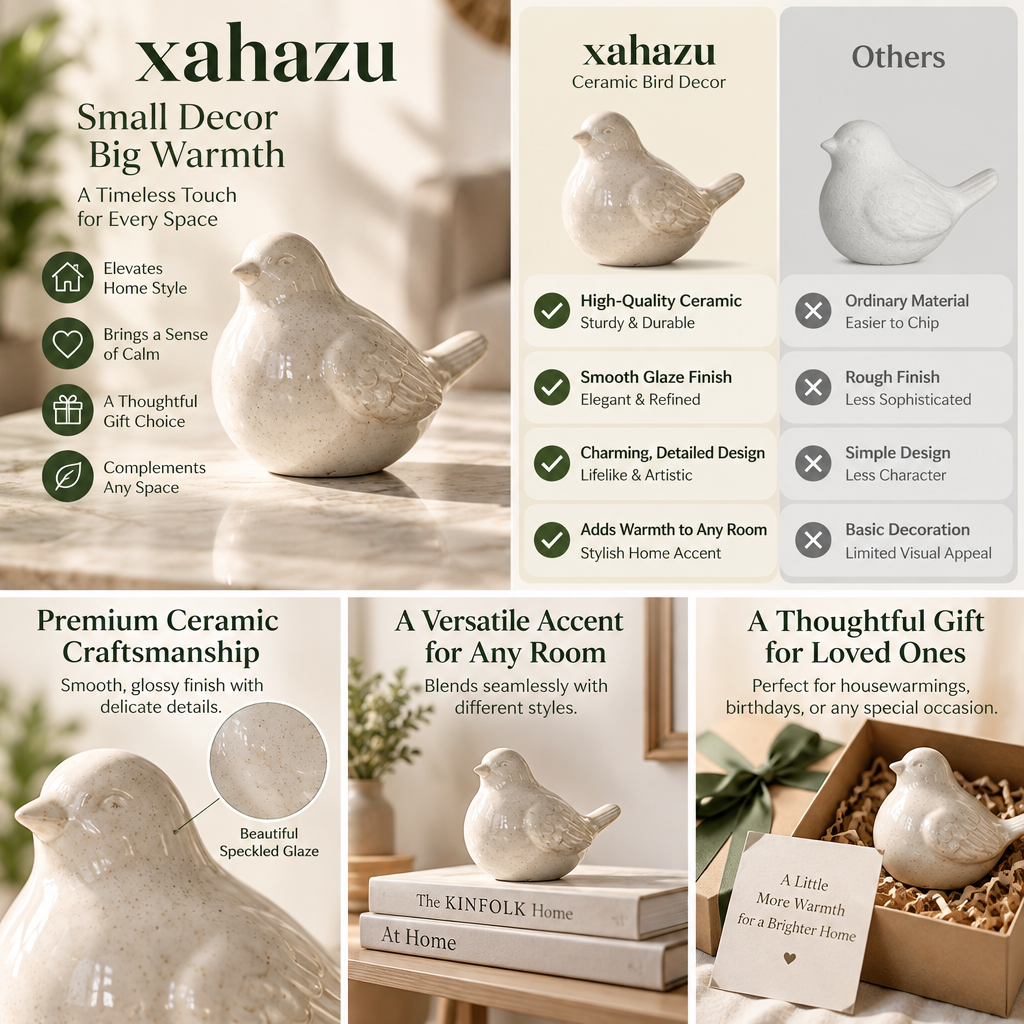 xahazu Artful Ceramic Bird Figurine – Minimalist Home Decor Accent for Coffee Table, Bookshelf & Living Room, Cozy Modern Farmhouse Tabletop Statue