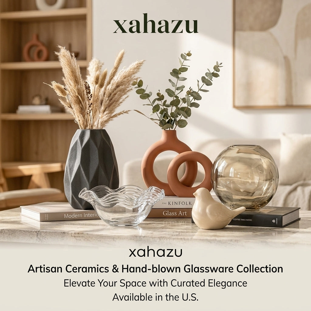 xahazu Modern Artisan Ceramic Vase & Glass Decor Collection – Minimalist Aesthetic Centerpieces for Living Room, Coffee Table & Shelf Styling