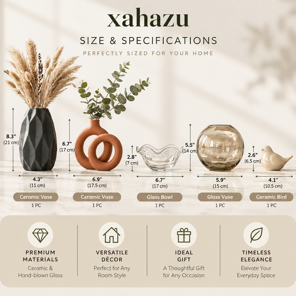 xahazu Modern Artisan Ceramic Vase & Glass Decor Collection – Minimalist Aesthetic Centerpieces for Living Room, Coffee Table & Shelf Styling