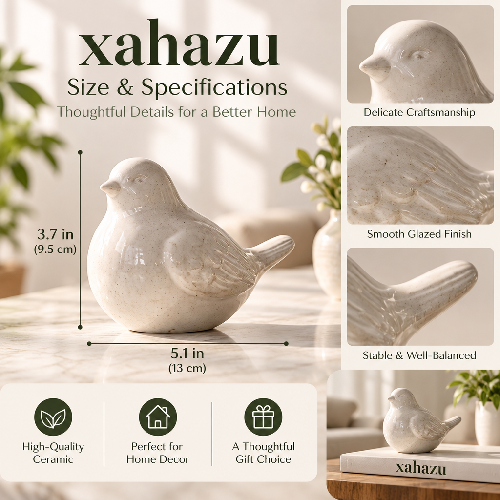 xahazu Artful Ceramic Bird Figurine – Minimalist Home Decor Accent for Coffee Table, Bookshelf & Living Room, Cozy Modern Farmhouse Tabletop Statue