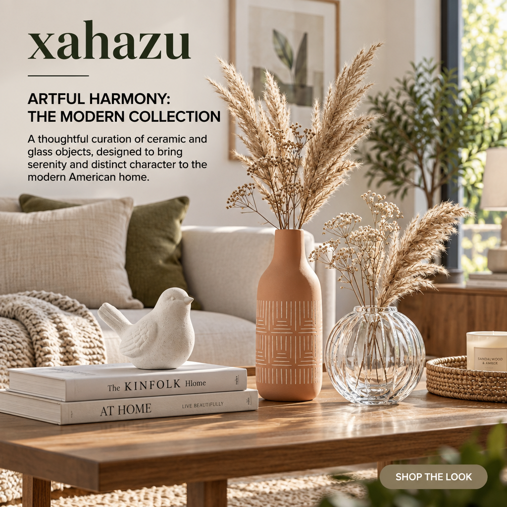 xahazu Modern Boho Vase Set – Terracotta Textured Ceramic & Fluted Glass Vases for Dried Pampas, Fresh Flowers, Living Room & Tabletop Home Decor